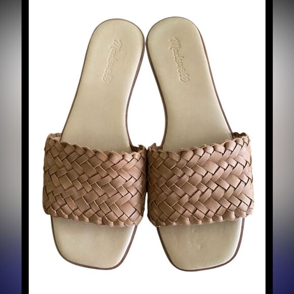 Madewell Square Toe Neutral Tan Leather Slides 7.5 - Picture 1 of 6